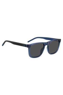 Transparent-blue sunglasses with patterned temples, Blue