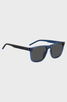 Transparent-blue sunglasses with patterned temples, Blue