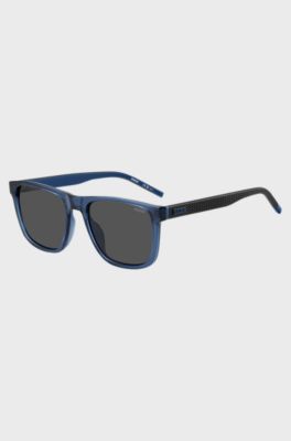 Transparent-blue sunglasses with patterned temples, Blue