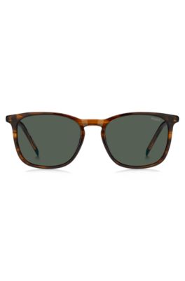 Brown-horn sunglasses with logo details, Brown Patterned
