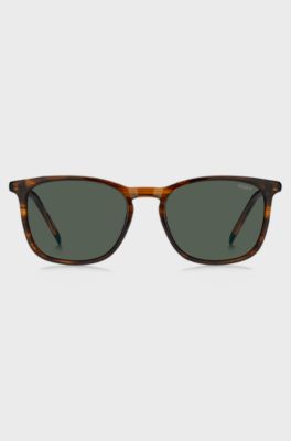 Brown-horn sunglasses with logo details, Brown Patterned