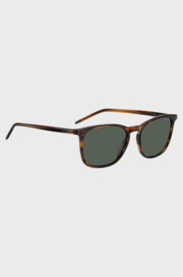 Brown-horn sunglasses with logo details, Brown Patterned