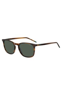 Brown-horn sunglasses with logo details, Brown Patterned