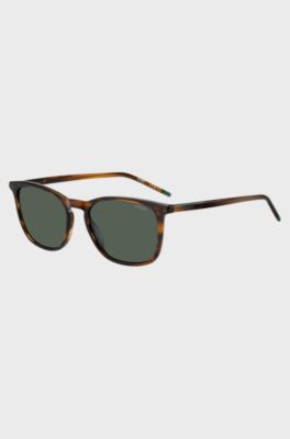 Brown-horn sunglasses with logo details, Brown Patterned