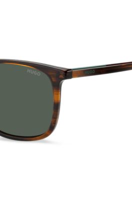Brown-horn sunglasses with logo details, Brown Patterned