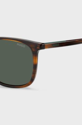 Brown-horn sunglasses with logo details, Brown Patterned