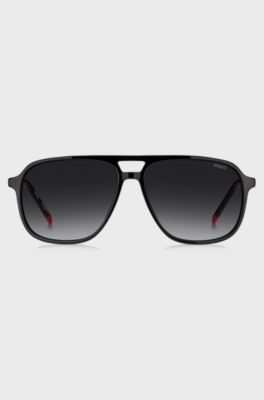 Occhiali da sole in acetato nero con doppio ponte, Nero