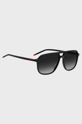 Occhiali da sole in acetato nero con doppio ponte, Nero