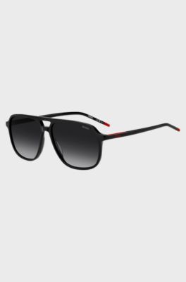 Occhiali da sole in acetato nero con doppio ponte, Nero