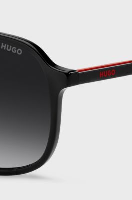 Lunettes de soleil en ac&eacute;tate noir avec double pont, Noir