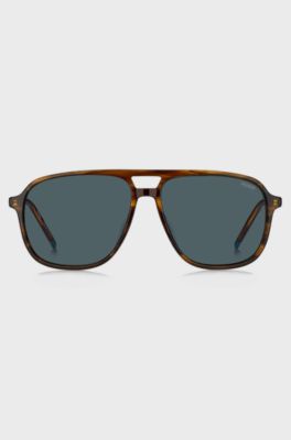 Horn-acetate sunglasses with double bridge, Brown Patterned