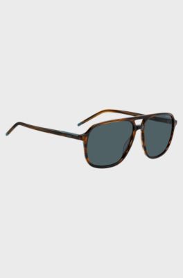 Horn-acetate sunglasses with double bridge, Brown Patterned