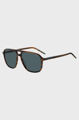 Horn-acetate sunglasses with double bridge, Brown Patterned