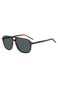 Horn-acetate sunglasses with double bridge, Brown Patterned