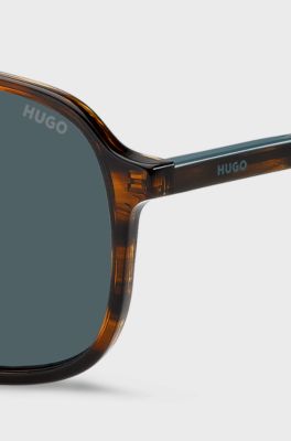 Horn-acetate sunglasses with double bridge, Brown Patterned