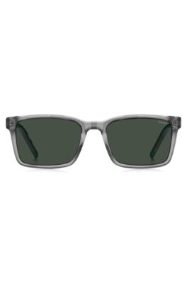 Transparent-grey sunglasses with patterned temples, Grey