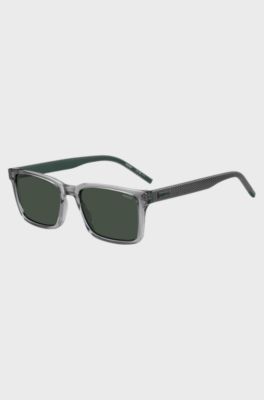Transparent-grey sunglasses with patterned temples, Grey