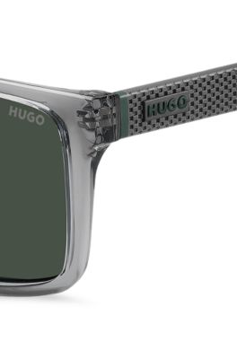 Transparent-grey sunglasses with patterned temples, Grey