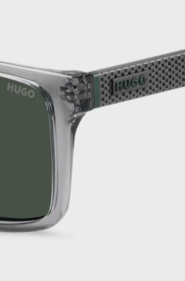 Transparent-grey sunglasses with patterned temples, Grey