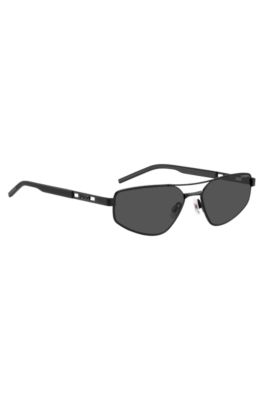 Black-metal sunglasses with cut-out logo, Black