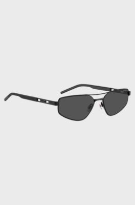 Black-metal sunglasses with cut-out logo, Black