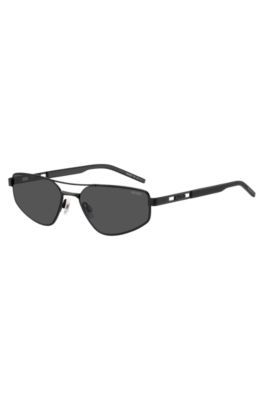 Black-metal sunglasses with cut-out logo, Black