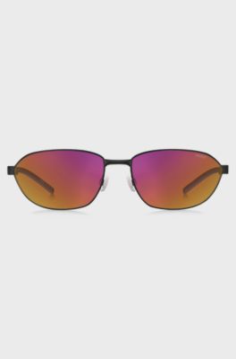 Black-metal sunglasses with cut-out logo, Black