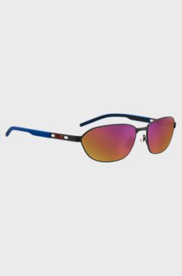 Black-metal sunglasses with cut-out logo, Black