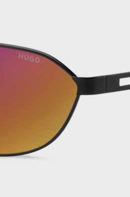 Black-metal sunglasses with cut-out logo, Black