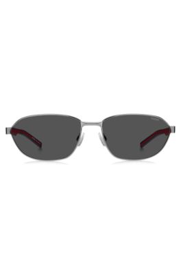 Metal sunglasses with cut-out logo, Silver tone