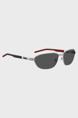 Metal sunglasses with cut-out logo, Silver tone