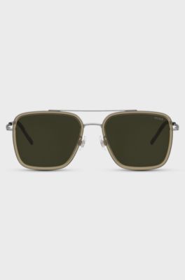 Brown-acetate sunglasses with metal trims, Beige