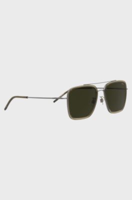 Brown-acetate sunglasses with metal trims, Beige