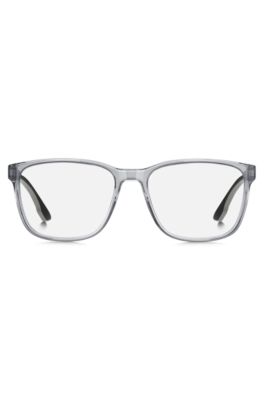 Transparent-grey optical frames with logo plaque, Transparent
