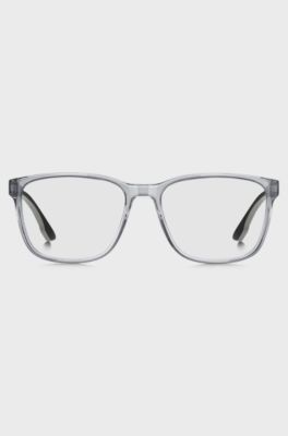Transparent-grey optical frames with logo plaque, Transparent
