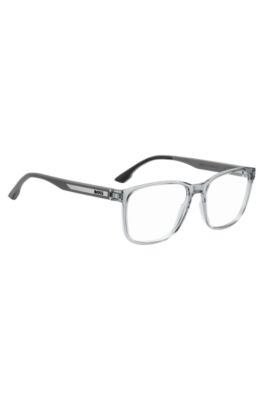Transparent-grey optical frames with logo plaque, Transparent