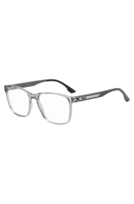 Monture optique gris transparent avec plaque logo