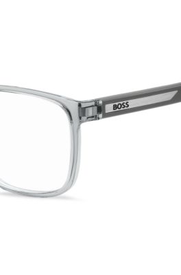 Transparent-grey optical frames with logo plaque, Transparent