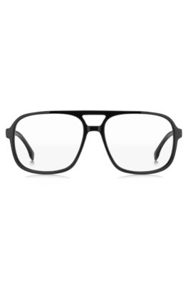Black optical frames with logo plaque and double bridge, Black