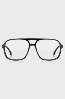 Black optical frames with logo plaque and double bridge, Black