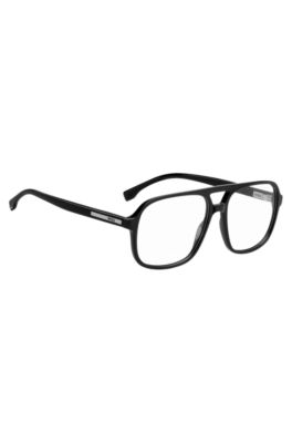 Black optical frames with logo plaque and double bridge, Black