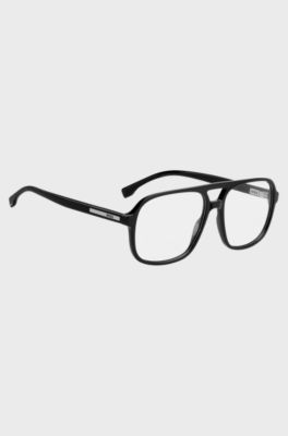 Black optical frames with logo plaque and double bridge, Black