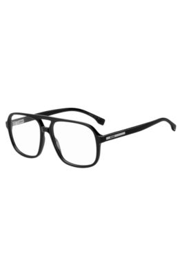 Black optical frames with logo plaque and double bridge, Black