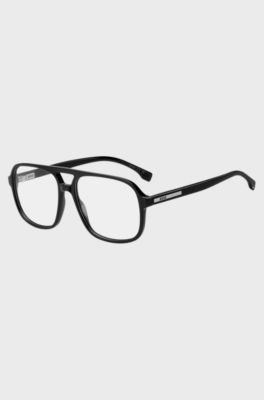Black optical frames with logo plaque and double bridge, Black