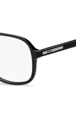 Black optical frames with logo plaque and double bridge, Black