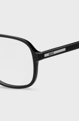 Black optical frames with logo plaque and double bridge, Black