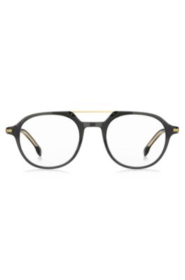 Black-acetate optical frames with gold-tone metal bridge, Grey