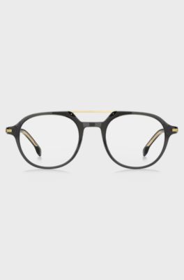 Black-acetate optical frames with gold-tone metal bridge, Grey