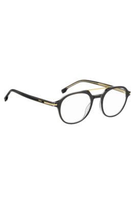 Black-acetate optical frames with gold-tone metal bridge, Grey