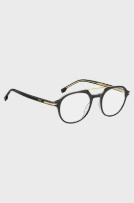 Black-acetate optical frames with gold-tone metal bridge, Grey